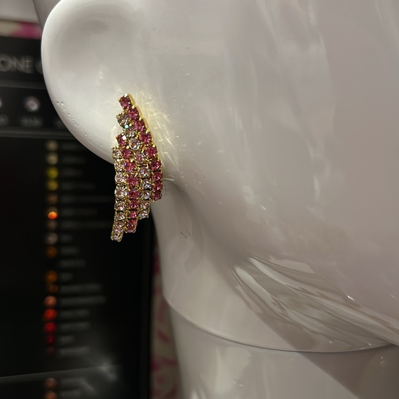 Pink and Clear Curved Crystal Earrings-Boutique - Picture 4 of 7